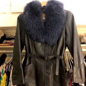 Vintage Leather Jacket with Fur Collar